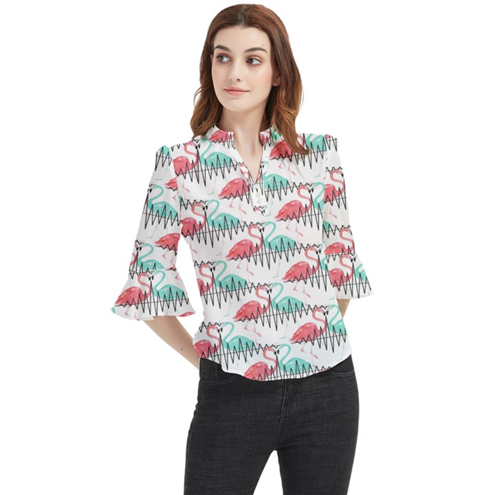 Music Flamingo Loose Horn Sleeve Chiffon Blouse