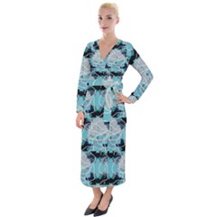 Digital Waves Velvet Maxi Wrap Dress