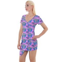 Floral Pattern Short Sleeve Asymmetric Mini Dress by Sparkle