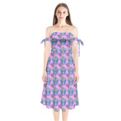 Floral Pattern Shoulder Tie Bardot Midi Dress by Sparkle