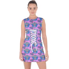 Floral Pattern Lace Up Front Bodycon Dress by Sparkle