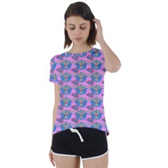 Floral Pattern Short Sleeve Foldover Tee by Sparkle