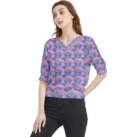 Floral Pattern Quarter Sleeve Blouse by Sparkle