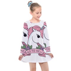 Go To Hell Kids  Long Sleeve Dress by Valentinaart