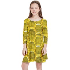 Hexagon Windows Kids  Quarter Sleeve Skater Dress