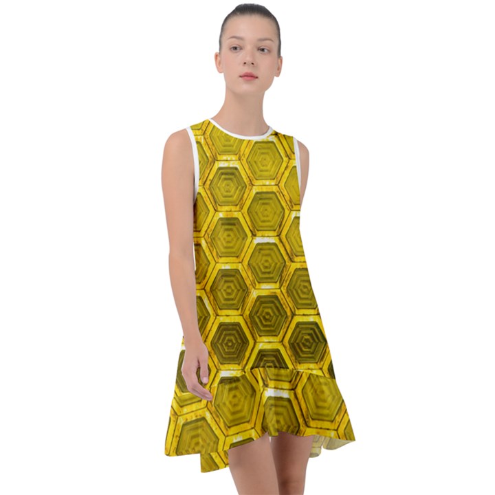 Hexagon Windows Frill Swing Dress