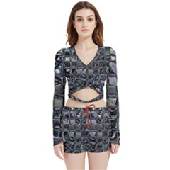 Funky Mosaic  Velvet Wrap Crop Top And Shorts Set