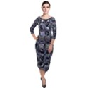 Funky Mosaic  Quarter Sleeve Midi Velour Bodycon Dress View1