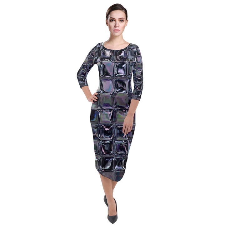 Funky Mosaic  Quarter Sleeve Midi Velour Bodycon Dress