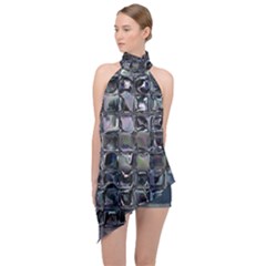 Funky Mosaic  Halter Asymmetric Satin Top by MRNStudios