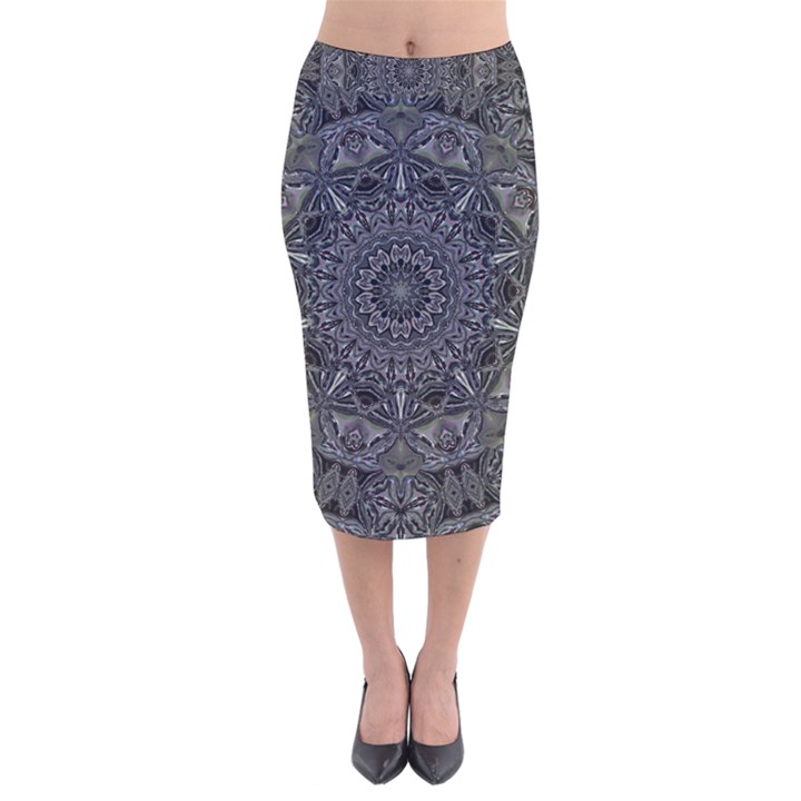 Mellow Mandala  Velvet Midi Pencil Skirt