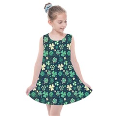 Shamrock Pattern Pink Blue Metallic Pattern Kids  Summer Dress by designsbymallika