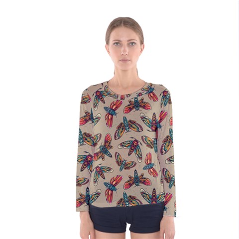 Dragonfly Pattern Women s Long Sleeve Tee by designsbymallika