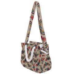 Dragonfly Pattern Rope Handles Shoulder Strap Bag by designsbymallika