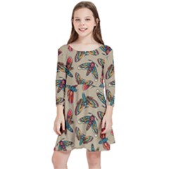 Dragonfly Pattern Kids  Quarter Sleeve Skater Dress