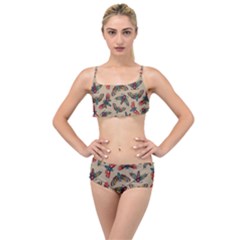 Dragonfly Pattern Layered Top Bikini Set by designsbymallika