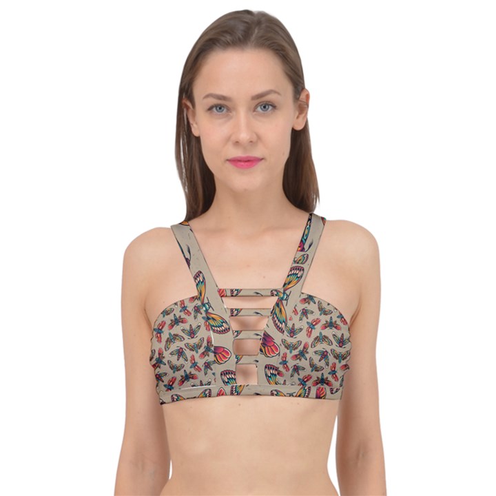 Dragonfly Pattern Cage Up Bikini Top