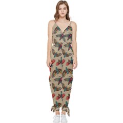 Dragonfly Pattern Sleeveless Tie Ankle Jumpsuit by designsbymallika