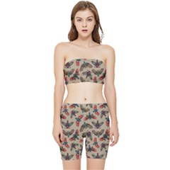 Dragonfly Pattern Stretch Shorts And Tube Top Set