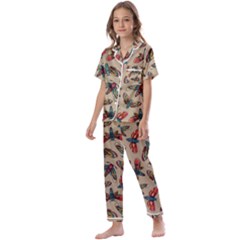 Dragonfly Pattern Kids  Satin Short Sleeve Pajamas Set