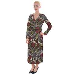 Hustle Hard Dragonfly Pattern Velvet Maxi Wrap Dress by designsbymallika