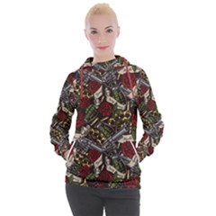 Hustle Hard Dragonfly Pattern Women s Hooded Pullover by designsbymallika