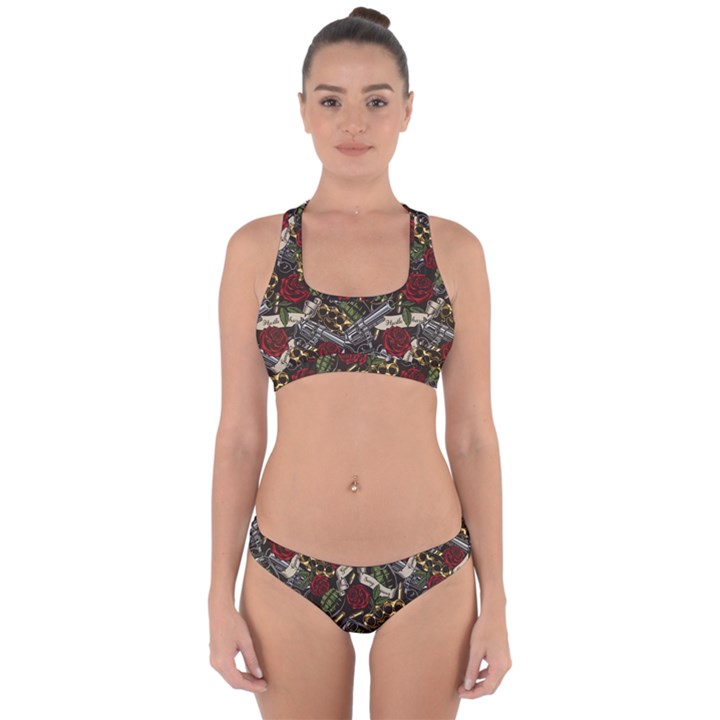 Hustle Hard Dragonfly Pattern Cross Back Hipster Bikini Set