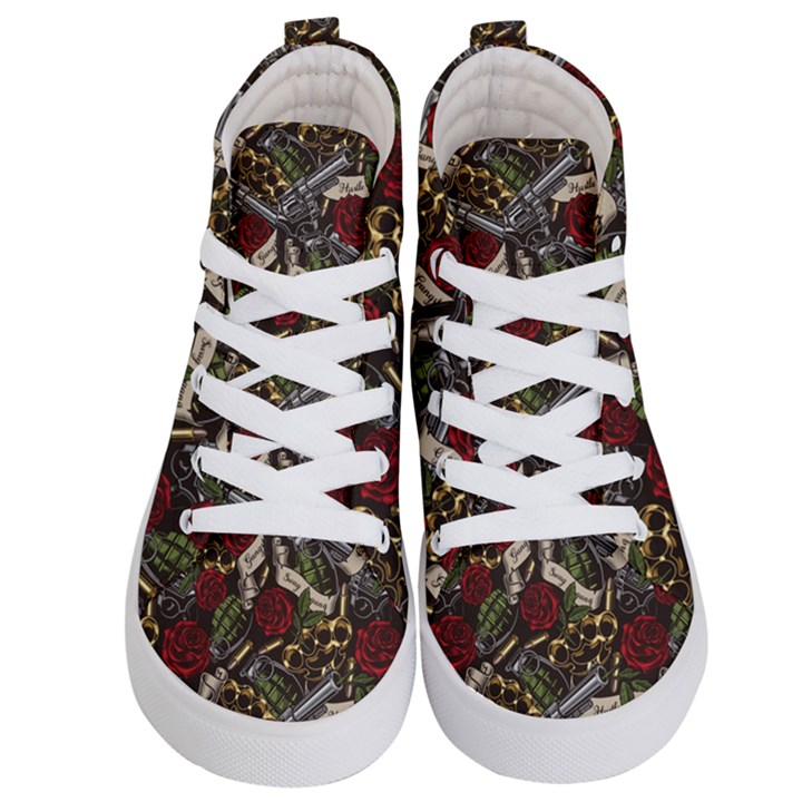 Hustle Hard Dragonfly Pattern Kids  Hi-Top Skate Sneakers