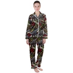 Hustle Hard Dragonfly Pattern Satin Long Sleeve Pajamas Set by designsbymallika