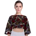 Hustle Hard Dragonfly Pattern Tie Back Butterfly Sleeve Chiffon Top View1