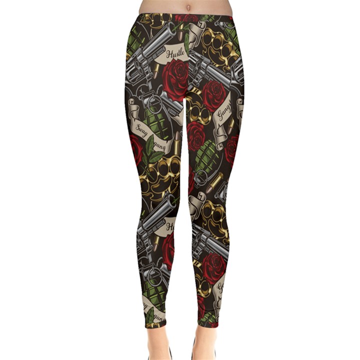 Hustle Hard Dragonfly Pattern Inside Out Leggings