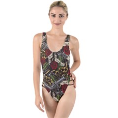 Hustle Hard Dragonfly Pattern High Leg Strappy Swimsuit by designsbymallika