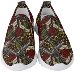 Hustle Hard Dragonfly Pattern Kids  Slip On Sneakers by designsbymallika