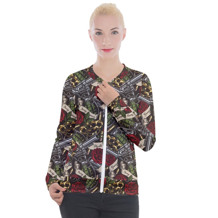 Hustle Hard Dragonfly Pattern Casual Zip Up Jacket