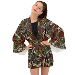 Hustle Hard Dragonfly Pattern Long Sleeve Kimono by designsbymallika