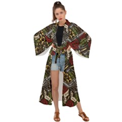 Hustle Hard Dragonfly Pattern Maxi Kimono by designsbymallika