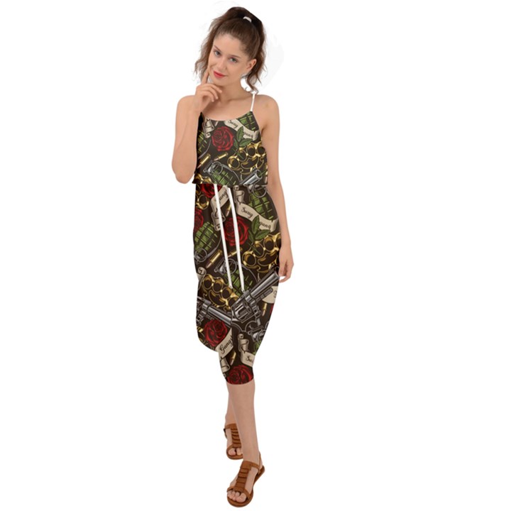 Hustle Hard Dragonfly Pattern Waist Tie Cover Up Chiffon Dress