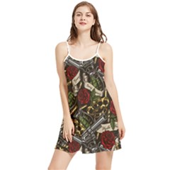 Hustle Hard Dragonfly Pattern Summer Frill Dress