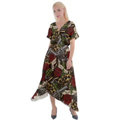 Hustle Hard Dragonfly Pattern Cross Front Sharkbite Hem Maxi Dress by designsbymallika