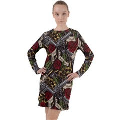 Hustle Hard Dragonfly Pattern Long Sleeve Hoodie Dress by designsbymallika