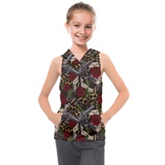 Hustle Hard Dragonfly Pattern Kids  Sleeveless Hoodie by designsbymallika