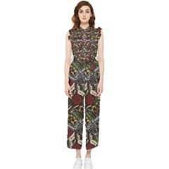 Hustle Hard Dragonfly Pattern Women s Frill Top Jumpsuit by designsbymallika