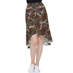 Hustle Hard Dragonfly Pattern Frill Hi Low Chiffon Skirt