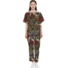 Hustle Hard Dragonfly Pattern Batwing Lightweight Jumpsuit