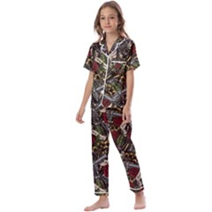 Hustle Hard Dragonfly Pattern Kids  Satin Short Sleeve Pajamas Set