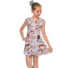 Menaki Cat Pattern Kids  Cap Sleeve Dress by designsbymallika