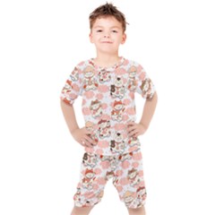 Menaki Cat Pattern Kids  Tee And Shorts Set by designsbymallika