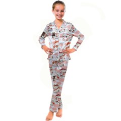 Menaki Cat Pattern Kid s Satin Long Sleeve Pajamas Set