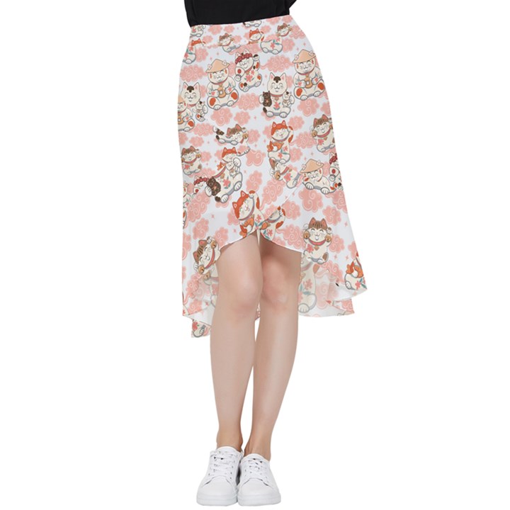 Menaki Cat Pattern Frill Hi Low Chiffon Skirt