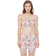 Menaki Cat Pattern Stretch Shorts And Tube Top Set